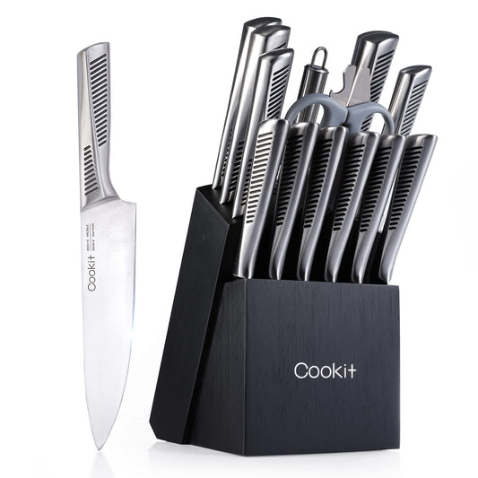 knives | HomeStract Kitchen Knife Set, 15 Piece Knife Sets with Block, Chef Knives with Non-Slip German Stainless Steel Hollow Handle Cutlery Set with Multifunctional Scissors Knife Sharpener | f6c5ad-5d.myshopify.com