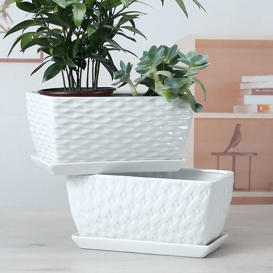 planters | HomeStract Rectangular Ceramic Flowerpot Planter With Tray | f6c5ad-5d.myshopify.com