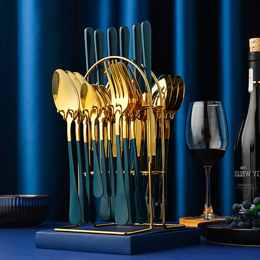 Utensils & Tableware | HomeStract Gold Dinnerware Set Stainless Steel Tableware Set Knife Fork Spoon Luxury Cutlery Set With Storage Rack | f6c5ad-5d.myshopify.com
