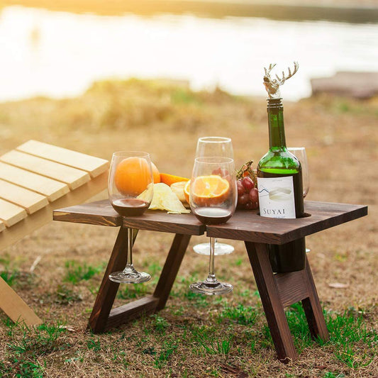 Utensils & Tableware | HomeStract Outdoor wooden Folding Picnic table Wine table with holders | f6c5ad-5d.myshopify.com